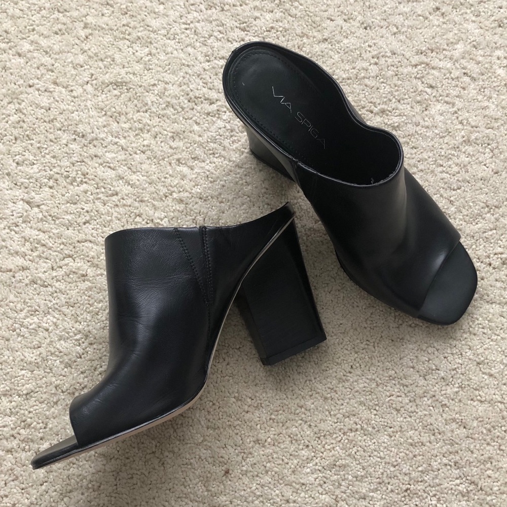 Via Spiga Black Heeled Mules